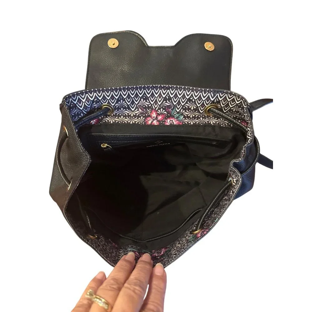 Nanette Lepore Black Faux Leather Backpack Purse Tote Convertible Bag Women's
